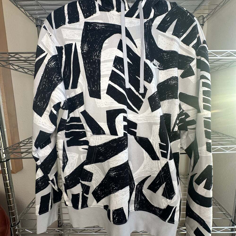 Nike Black & White Abstract Print Hoodie Sweatshirt